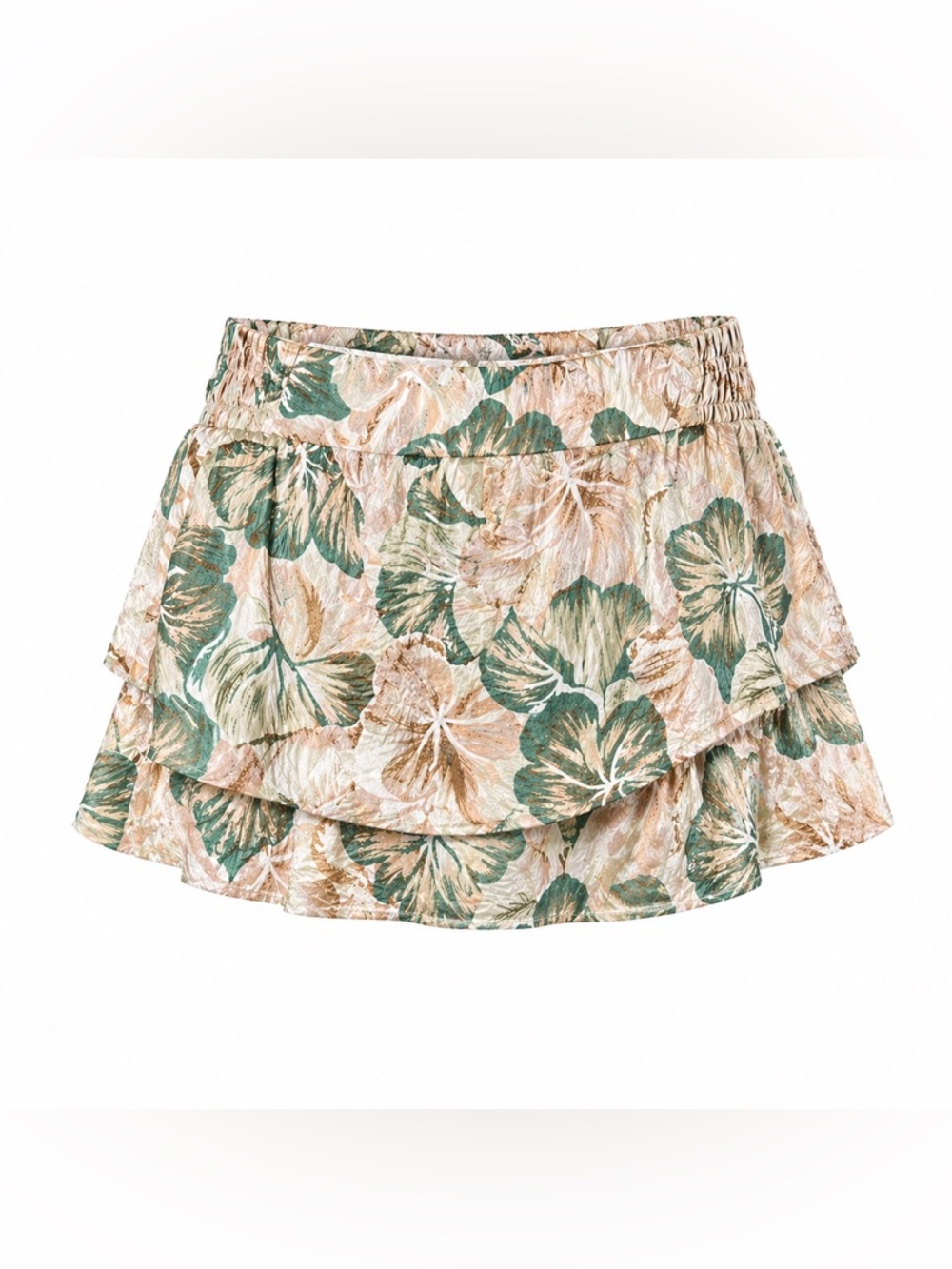 Forever 21 Green & Beige Floral Tiered Mini Skirt
